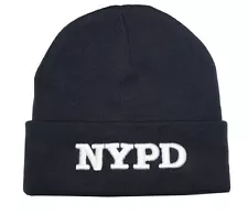 NYPD WINTER BEANIE KNIT CAP HAT NEW YORK OFFICIAL LICENSED EMBROIDERED NAVY BLUE