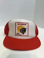 GRUMMAN Fire Trucks Red Mesh Trucker Cap Snapback Hat Firefighting