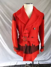 Hudson Bay company vintage red black heavy wool belted coat jacket Large