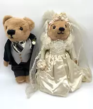 Franklin Mint Wedding Teddy Bears Winston & Edwina, 18" Tall Bride & Groom Suit