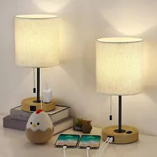 Modern Set of 2 USB Table Desk Lamp Beside Nightstand Lamp w/AC Outlet Bedroom