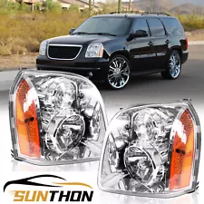 For 07-14 GMC Yukon XL 1500 2500 Headlights Assembly Chrome Clear Amber Headlamp (For: 2010 GMC Yukon XL 2500)