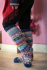 Blue Pink mixed color Woolen Knee High Socks, Christmas gift socks for sale