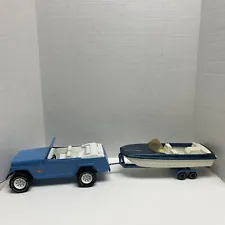 Vintage Tonka Blue Jeep Jeepster Boat Trailer Set Glossy Original Paint NICE