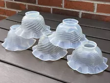 Set 5 Antique Art Deco Nouveau Opalescent Glass Lamp Shades 2 1/4" Fit Victorian