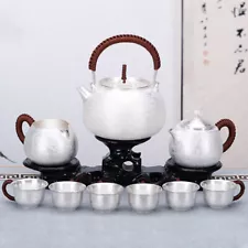 Sterling Silver Tea Set Stove Kettle Tea Pot Tea Cups Handmade 100% 999 Silver