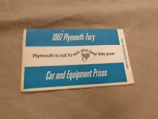 1967 Plymouth Fury Equipment Prices foldout 67 383 440