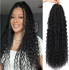 24 Inch Crochet Boho Box Braids with Human Hair Curls: 96 Strands Pre-looped