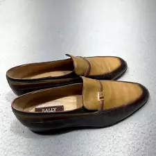 Vintage Bally Shoes Men 9.5 Brown All Leather Slip On Loafers Gianni Italian