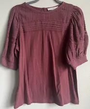 NWT LOFT Maroon Blouse Back Button Closure Boho Shirt All Cotton Women’s Size M