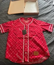 Louis Vuitton x Supreme Denim Baseball Jersey M Medium 100% Authentic Rare 