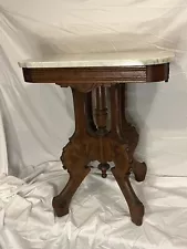 Antique Marble Top End Table Walnut