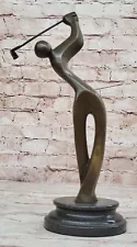 Abstract Bronze Golfer Trophy Sculpture Signed Milo for Sports Memorabilia Sale