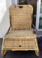 VTG Wicker Rattan Leather Folding Beach Canoe Boat Picnic Portable Seat Chair