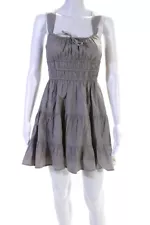 Sunday Best Womens Cotton Square Neck Smocked A Line Dress Gray Size XS