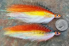 (2) RUST/YELLOW BAITFISH FLIES. FLY FISHING SALTWATER, BASS, PIKE, MUSKY. bf12