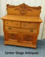 62449 Antique Oak Victorian Buffet Sideboard Server Cabinet