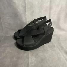 Crocs Brooklyn Black Literide High Platform Wedge Heel Slingback Sandal Shoe Sz7