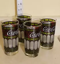 Coca Cola Drinking Glasses Coke Tiffany Style Green Red Stained Glass L2 Vintage