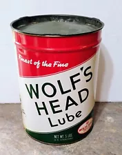 Vintage "WOLF'S HEAD" OIL Co. 5 Pound LUBE CAN....2/3 FULL & NICE....L@@K!