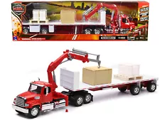 Freightliner 114SD Flatbed Truck with Crane Red with Accessories "Long Haul Truc