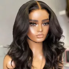 Short Black Body Wavy Synthetic Lace Front Wigs 10% Human Free Part Glueless Wig