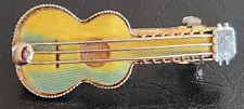 Vintage Handcrafted Mosaic Guitar Brooch Pin changes color with light 1.75”