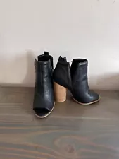 Open toe black leather like womens booties