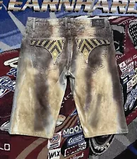 Robin's Jeans Mens Shorts 36 Studded Rhinestones Bleach Wash Tie Dye