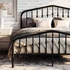 Full Metal Bed Frame with Victorian Wrought Iron-Art Headboard/Footboard/Black