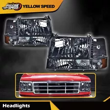 Fit For 92-96 Ford F150 F250 F350 Bronco Headlights w/Corner Signal Bumper Lamps