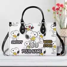 Personalized Snoopy Woodstock Luxury Women PU Leather Handbag, Natural