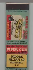 Matchbook Cover - Vintage Piper Cub Plane Dealer Moore Aircraft Sales Statesvill