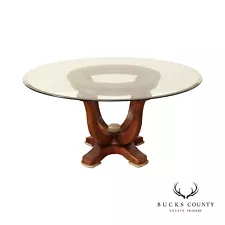 Modern Art Deco Style Round Glass Top Pedestal Dining Table