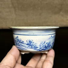 Unique bonsai pot, Drawing trees and mountains on ceramic material, size 4"