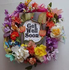 Large Multi Color Get Well Soon Floral Flowers Large 24" Deco Mesh Wreath New