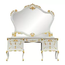 Elegant Vintage Louis XVI Baroque Rococo Style Vanity Dressing Table and Mirror