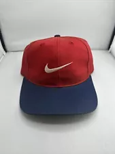 Vintage Nike Swoosh Hat Cap Snapback Center Check Logo Red Cotton Baseball 90's