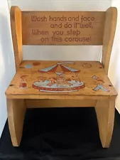 IRMI 1959 Wood Folding STEP STOOL / CHAIR for Child VINTAGE Carousel Theme