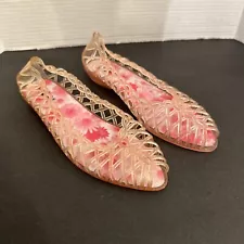 Vintage Dona Jelly Pink Shimmer Vinyl Ballet Flats size 7 80's Jellies Shoes