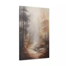 Misty Autumn Forest Pathway Nature Painting Wall Art Unframed Poster Print