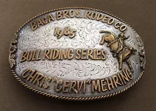 Historic Old Vintage 1985 BACA Bros Rodeo Bull Riding Mehring Trophy Belt Buckle