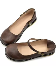 100FIXEO Women Buckle Ankle Strap Mary Jane Flat Shoes DARK BROWN Size 6.5 US W