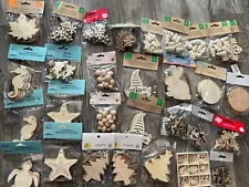 Lot of New Mixed Unfinished Wood Shapes Craft Supplies Assorted Shapes