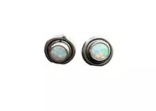 Round White Fire Opal 925 Sterling Silver Stud Post Earrings