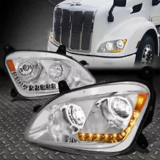 [LED DRL+SEQUENTIAL SIGNAL] FOR 11-21 PETERBILT 579 PROJECTOR HEADLIGHT CHROME (For: 2021 Peterbilt 579)