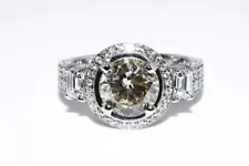 $19,500 2.94CT NATURAL ROUND CUT COGNAC & WHITE DIAMOND ENGAGEMENT RING 18K GOLD