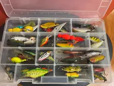 LOT-43 Assorted Fishing Lures in Plastic Lure Storage Box