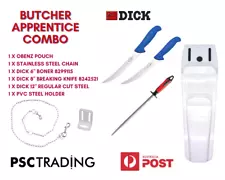 F.Dick 4pc Butcher Knife Apprentice Combo With Dick Knives Steel,Pouch and Chain