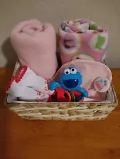 Baby girl baby shower gift basket wicker lined basket